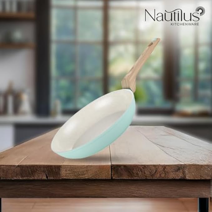 Nautilus Kitchenware Frypan 26Cm Forged Aluminium Ceramic Coating Frying Pan Pfoa Free Dishwasher Safe Skillet Soft Touch Handle Cookware  Light Green - Image 3