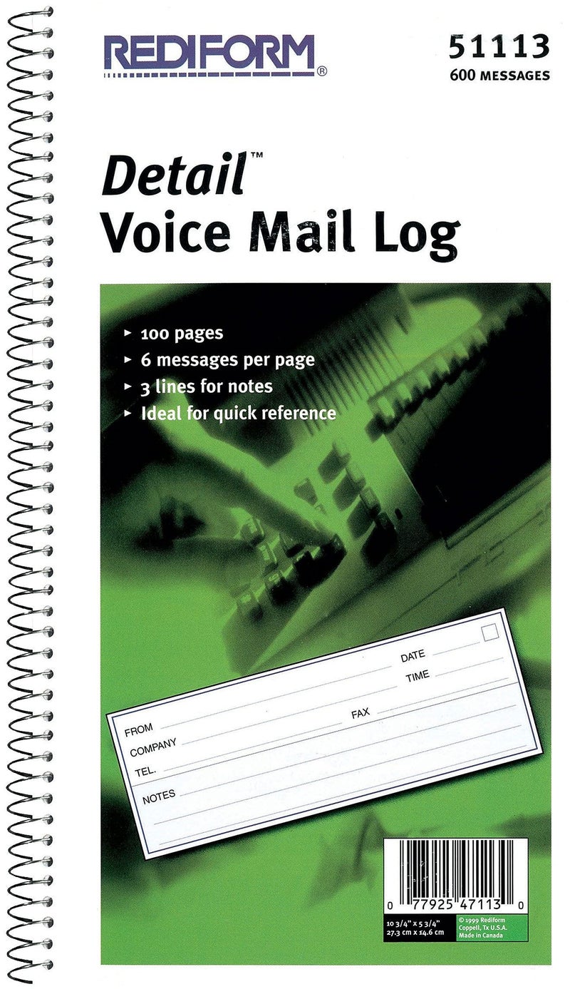 Rediform Detail Wirebound Voice Mail Log Book, One-Part (No Copies), 5 x 1.63, 6 Forms/Sheet, 600 Forms Total - Image 3