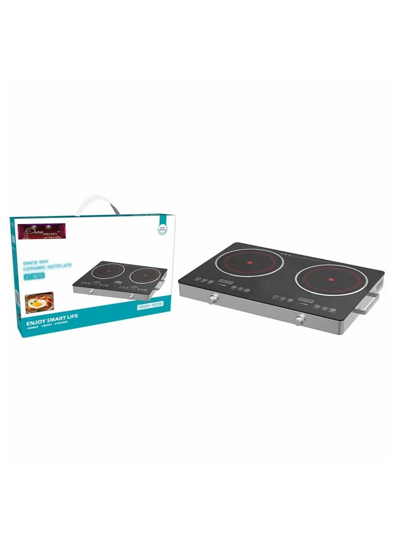 DubaiGallery Double Burners Electric Stove, Countertop Burner with Legs, Induction Cooker Vitro Ceramic Glass Black Surface for Cast Iron Pan  - Image 1