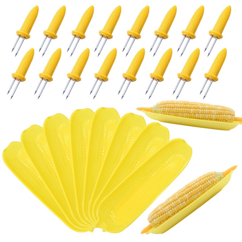 PEOUWNES Corn Dishes and Holders  16 Pack Holders 8 Pack Dishes  Stainless Steel Perfect for Corn on the Cob