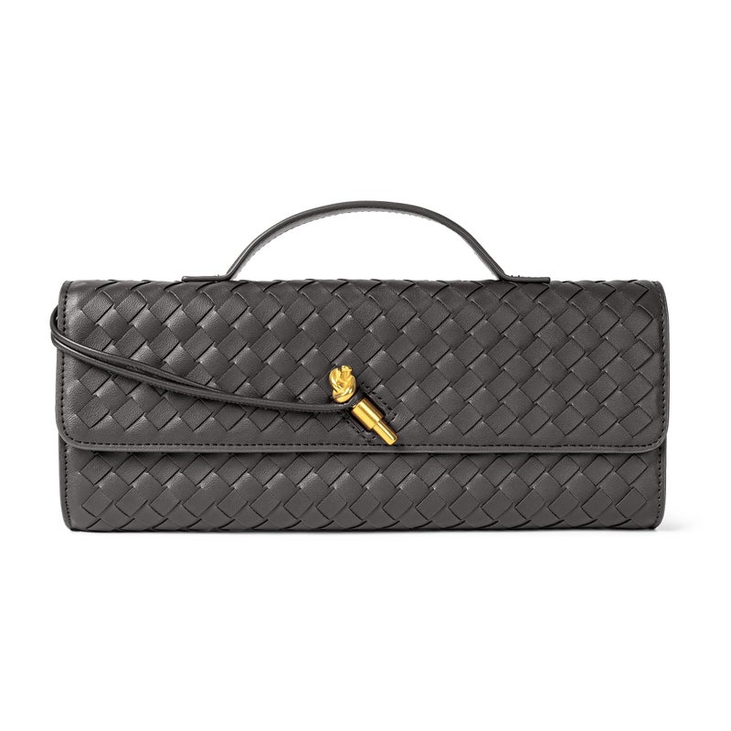 Joryin Woven Purse for Women Evening Clutch Woven Leather Handbags Crossbody Bag Purse Formal Evening bag, Charcoal - Image 1