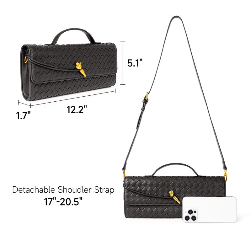 Joryin Woven Purse for Women Evening Clutch Woven Leather Handbags Crossbody Bag Purse Formal Evening bag, Charcoal - Image 4