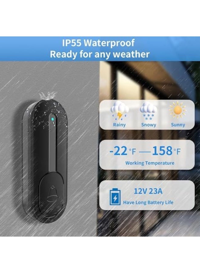 Wireless Door Bell for Home Long Range, Waterproof Calling Bell Cordless Door Bell up to 1000ft Range with 55 Chimes, LED Light, 5-Level Volume (1 Receivers 1 on) - Image 2