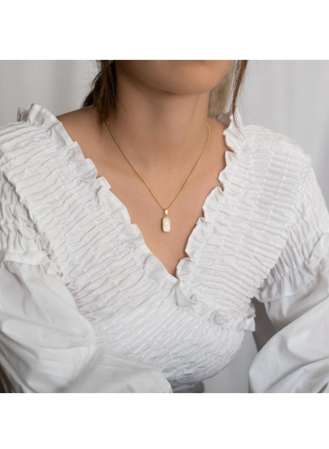 Women's Black and White Double Faceted Stone Pendant Necklace Made of Stainless Steel - Image 5