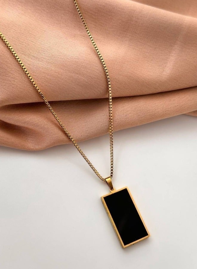 Women's Black and White Double Faceted Stone Pendant Necklace Made of Stainless Steel - Image 1