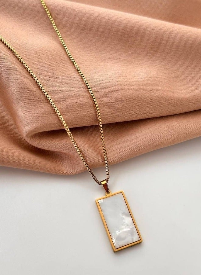 Women's Black and White Double Faceted Stone Pendant Necklace Made of Stainless Steel - Image 2