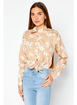 Women Spread Collar Long Sleeve Floral Print Top, Khaki - pzsku/Z518AF5447672F7578496Z/45/_/1724350985/fd7897ed-de6f-41ff-85cd-0f5aeb9e9cfe