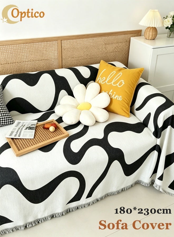Optico Sofa Slipcover 3 Seater Sofa Cover Double Side Couch Covers Washable Sofa Blanket, Sofa Bed Cover for Sofas Sofa Beds Home Interiors Fashion Nordic Style Knitted Woven Sofa Blanket for Bed Washable Soft Throw Blanket Non-Slip - Image 1