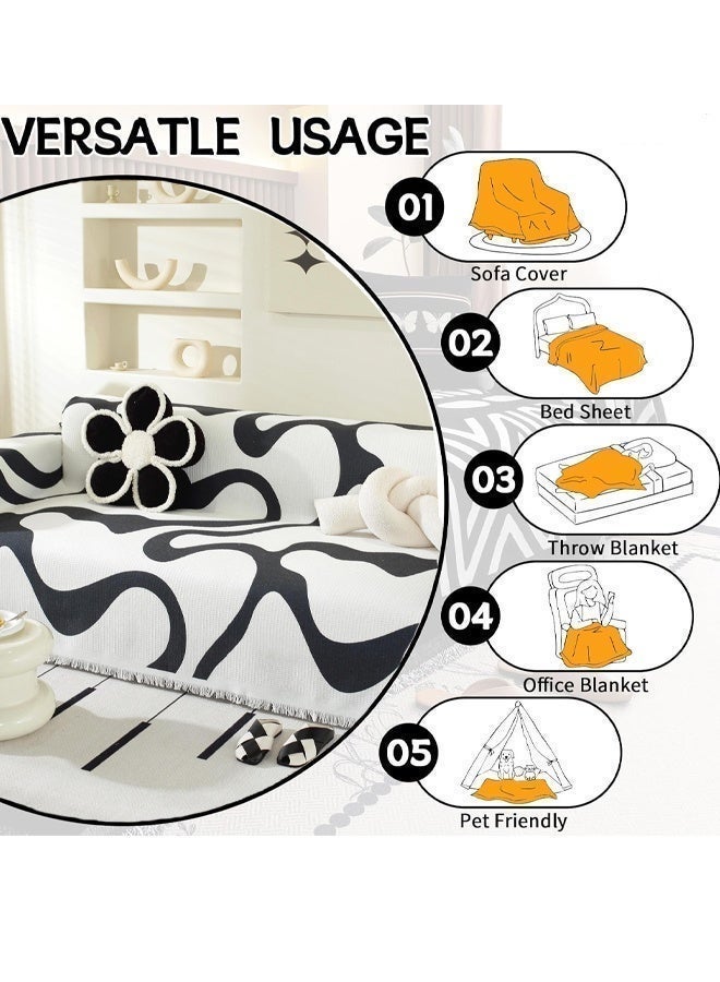 Optico Sofa Slipcover 3 Seater Sofa Cover Double Side Couch Covers Washable Sofa Blanket, Sofa Bed Cover for Sofas Sofa Beds Home Interiors Fashion Nordic Style Knitted Woven Sofa Blanket for Bed Washable Soft Throw Blanket Non-Slip - Image 5