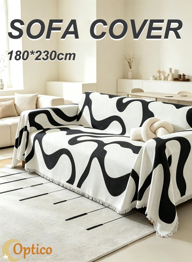 Optico Sofa Slipcover 3 Seater Sofa Cover Double Side Couch Covers Washable Sofa Blanket, Sofa Bed Cover for Sofas Sofa Beds Home Interiors Fashion Nordic Style Knitted Woven Sofa Blanket for Bed Washable Soft Throw Blanket Non-Slip - Image 1