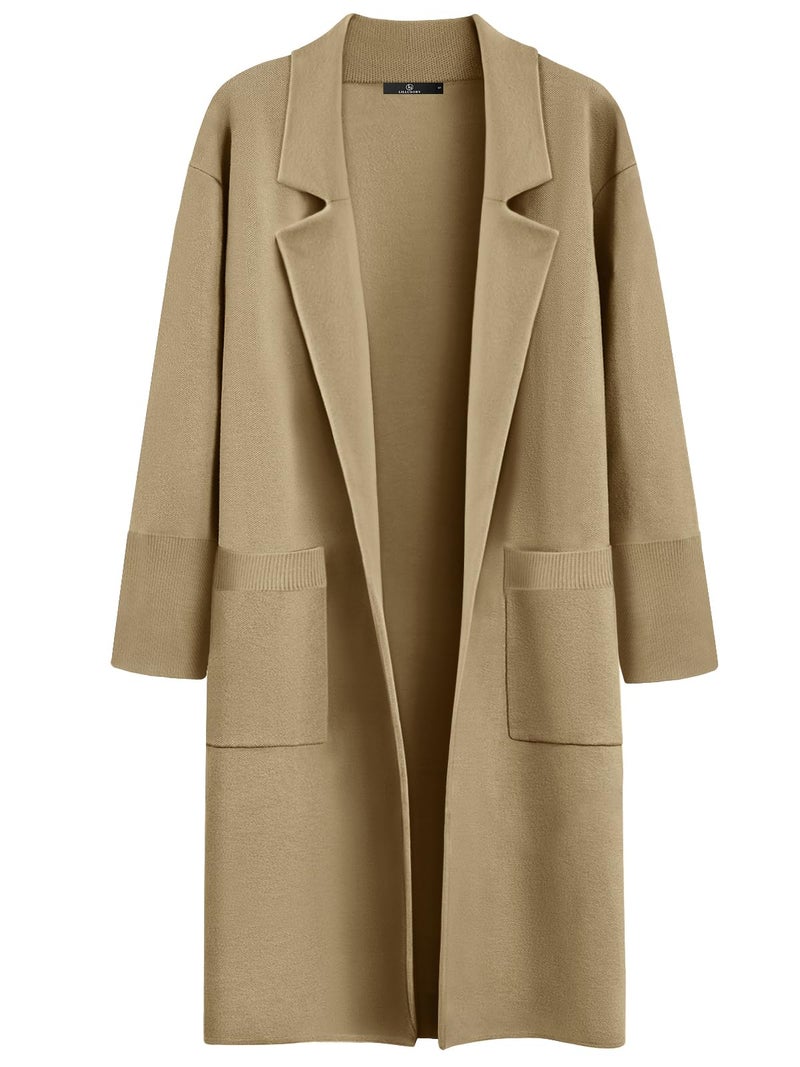 LILLUSORY Women's Long Dressy Cardigan Sweaters Fall Oversized Cozy Jacket Outfits 2025 Date Night Winter Trench Coats LightCamel L - Image 1