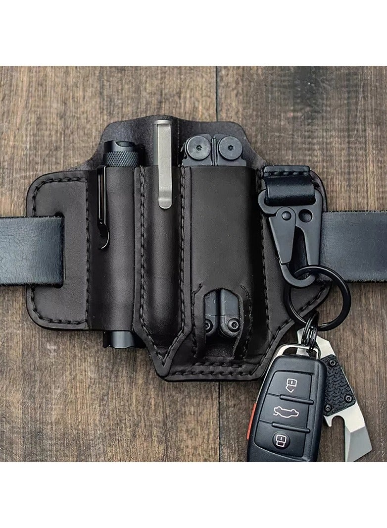 Generic Multi-tool leather sheathed Organizer Belt Waist bag Outdoor storage tools Flashlight knife pocket - Image 2
