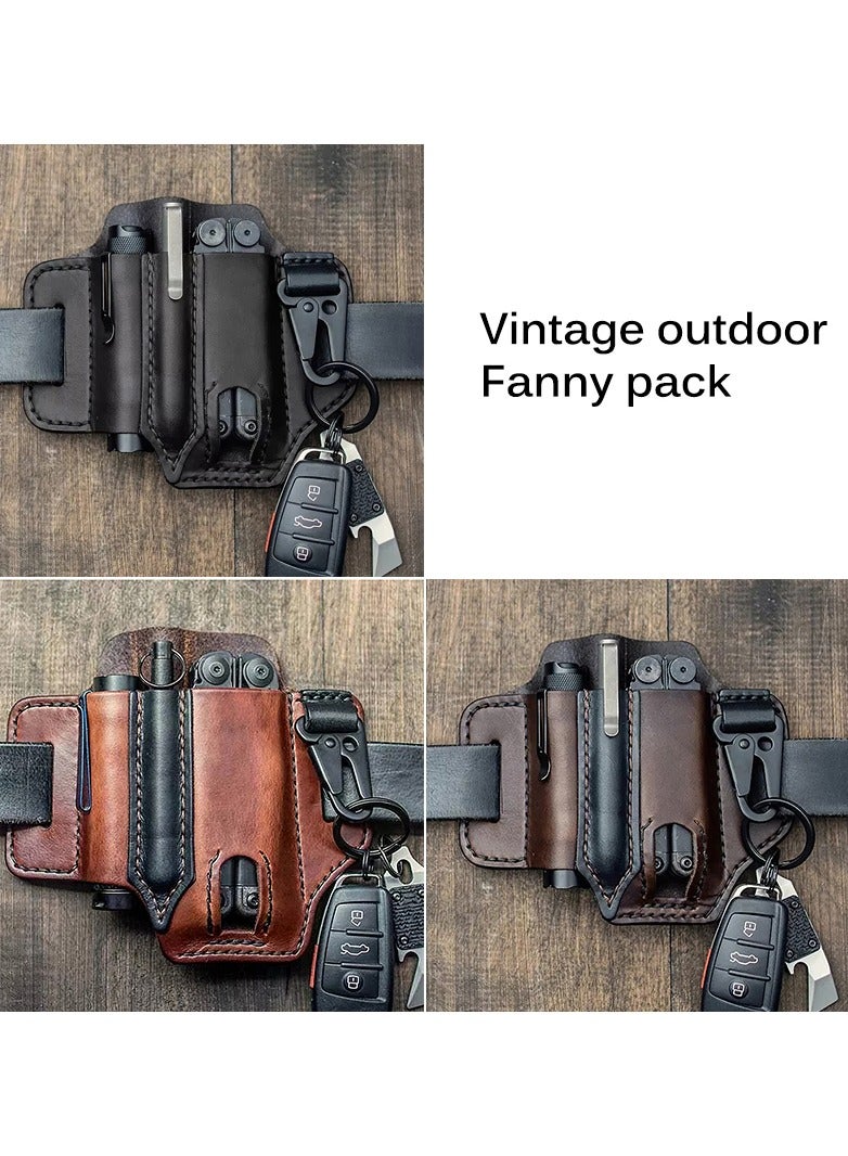 Generic Multi-tool leather sheathed Organizer Belt Waist bag Outdoor storage tools Flashlight knife pocket - Image 4
