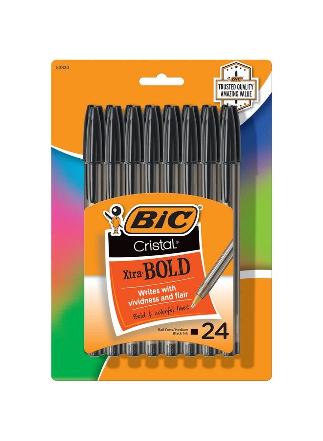 بيك قلم حبر جاف BIC Cristal Xtra Bold، رأس عريض (1.6 مم) لخطوط زاهية ودرامية، أقلام حبر جاف سوداء، 24 قلمًا - Image 1