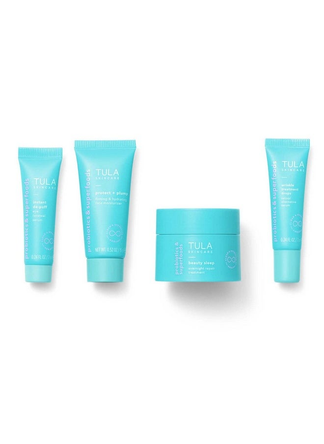 TULA TULA Skin Care Your Best Skin At Every Age Firming & Smoothing Discovery Kit, New Packaging - Wrinkle Treatment, Face Moisturizer, Eye Serum and Overnight Repair Treatment, Anti-Aging, 4-Piece Kit  - Image 1