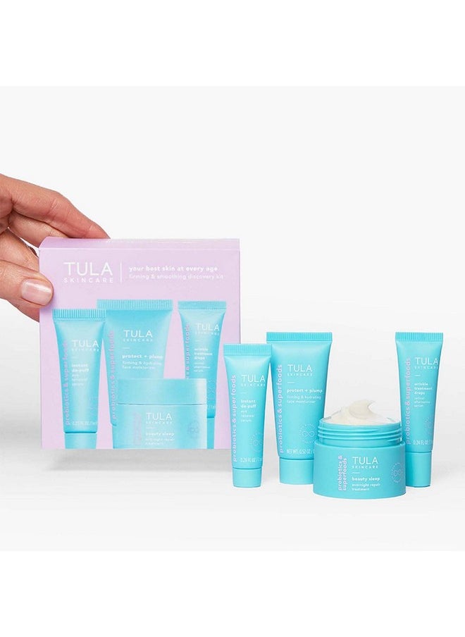 TULA TULA Skin Care Your Best Skin At Every Age Firming & Smoothing Discovery Kit, New Packaging - Wrinkle Treatment, Face Moisturizer, Eye Serum and Overnight Repair Treatment, Anti-Aging, 4-Piece Kit  - Image 4