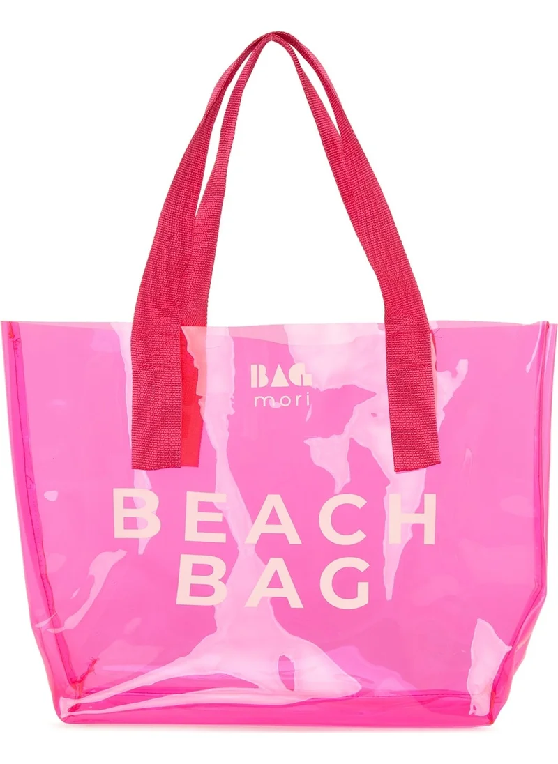 Bagmori Fuchsia Beach Bag Printed Transparent Beach Bag