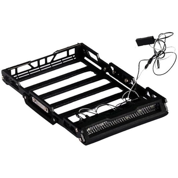 rayihni حامل أمتعة سقف سيارة التحكم عن بعد Palumma لـ TRX4M 1/18 1/24 D110 SCX24 FMS برونكو، مجموعة حامل أمتعة سقف من سبائك الألومنيوم مع مصابيح أمامية - Image 1