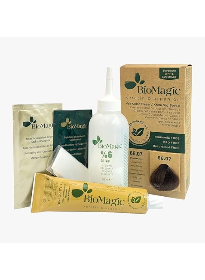BioMagic Hair Color Cream 66/07 Chocolate Brown, Keratin & Argan Oil, Contains Organic Ingredients. NO Ammonia, NO Resorcinol & NO PPD - Image 2