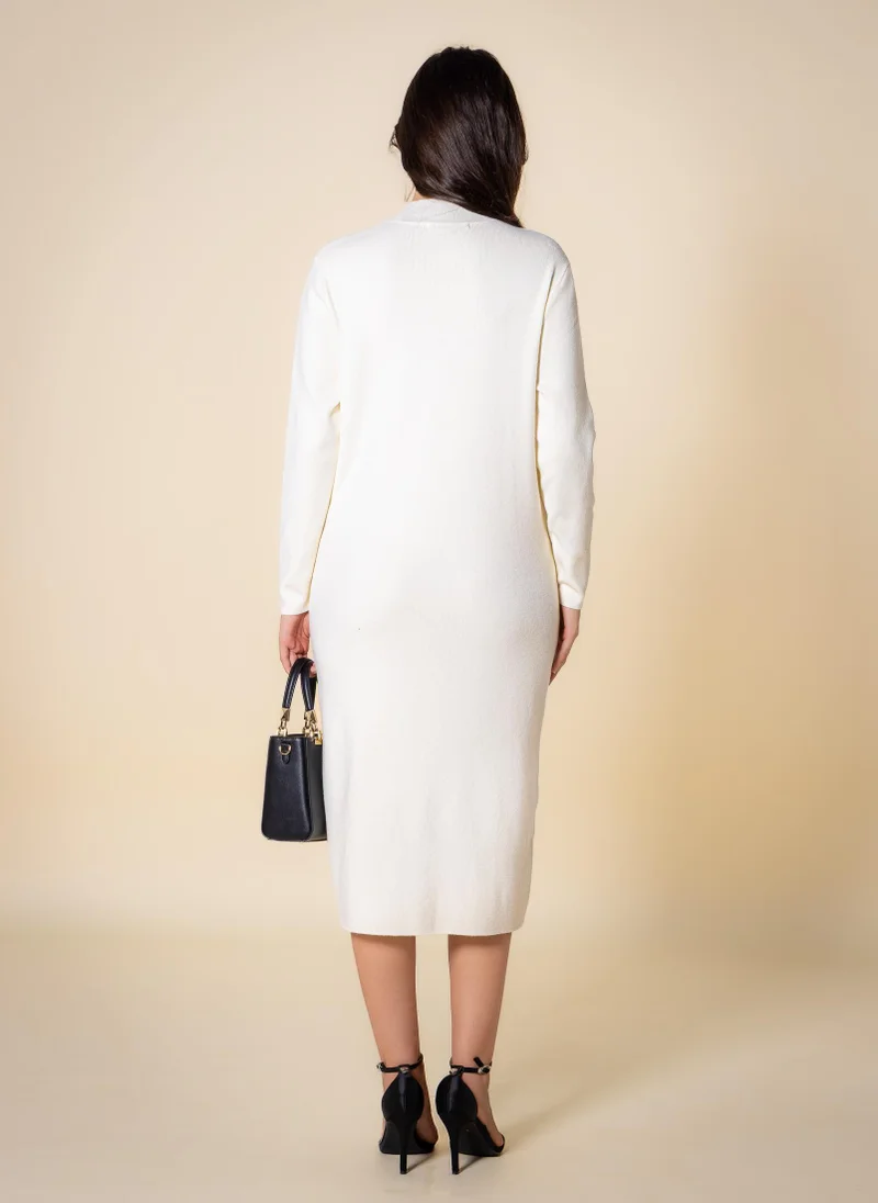 Shapes White FINE KNIT FITTED MIDI DRESS for Women | Best Price UAE