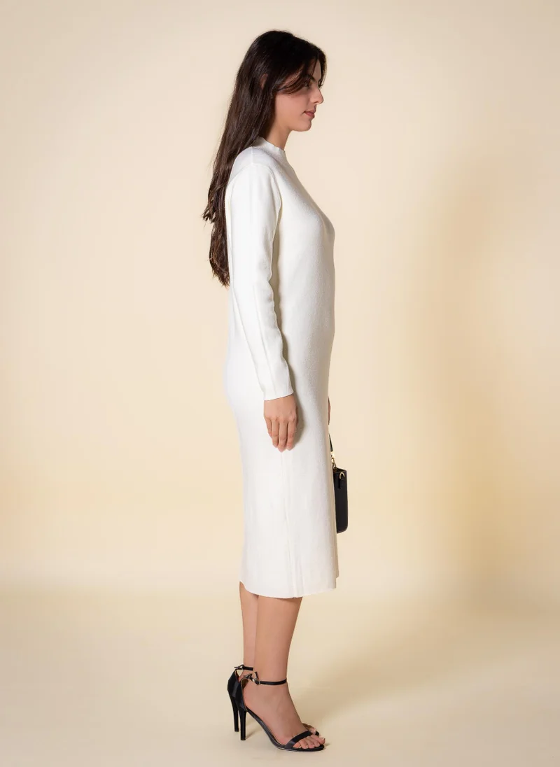 Shapes White FINE KNIT FITTED MIDI DRESS for Women | Best Price UAE