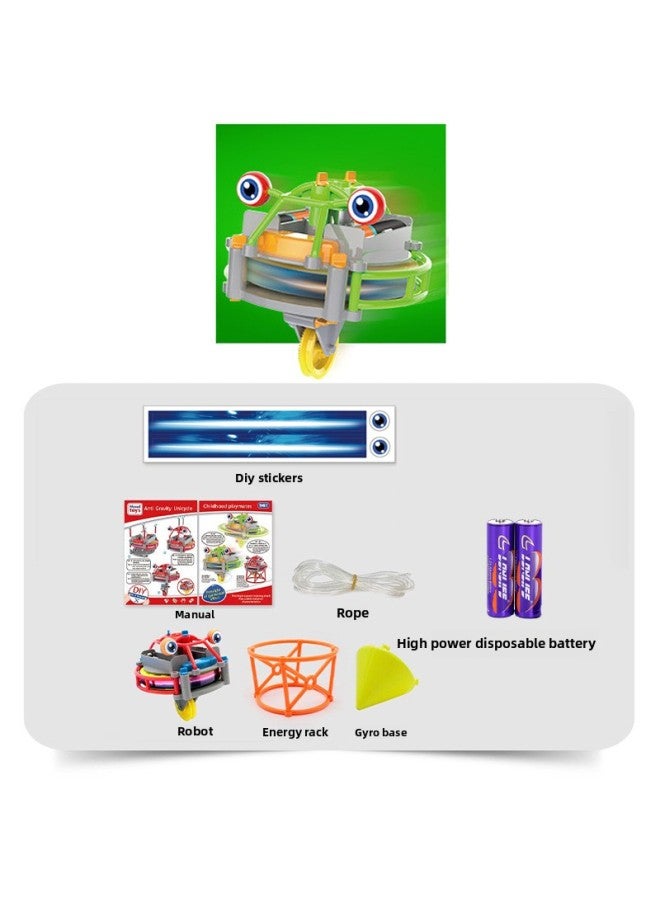 Black Technology Wire Walking Single Wheel Robot Self-balancing Tumbler Interesting Exotic Children's Creative Toys-Color:Wire-walking Wheelbarrow [Green] +2 High-power Disposable Batteries  - Image 1