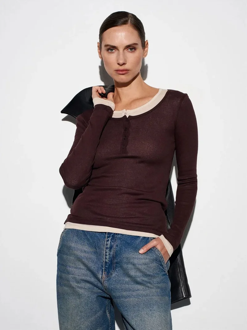 ديلفين DILVIN Slim Fit Cotton Button-Front Blouse