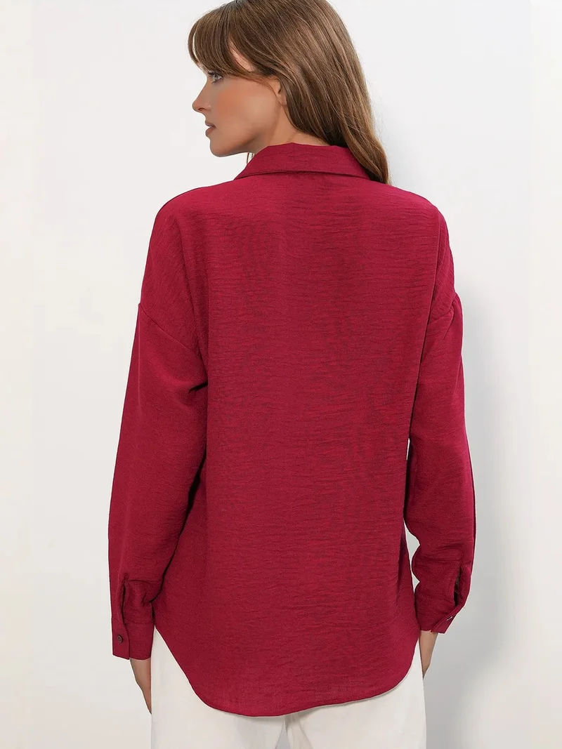 Big Dart Burgundy Red BDART Embroidered Long Sleeve Shirt with Button Closure for Women | Best Price UAE