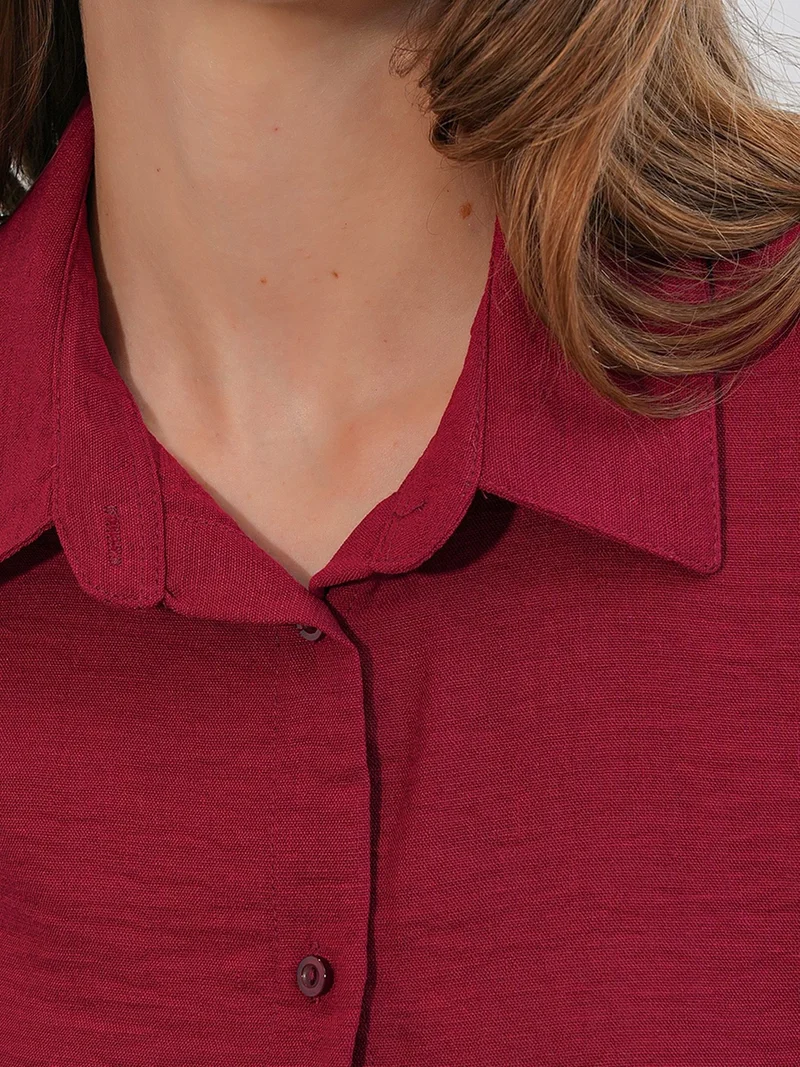 Big Dart Burgundy Red BDART Embroidered Long Sleeve Shirt with Button Closure for Women | Best Price UAE