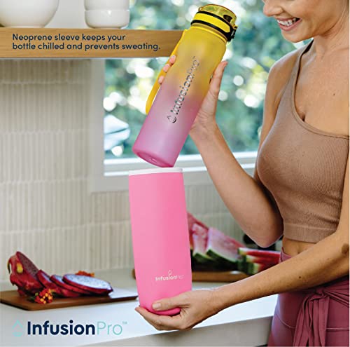 Infusion Pro 32 oz Fruit Infuser Water Bottle with Time Marker - Flip Top Locking Lid, Insulated Sleeve & 50 Recipe Fruit Infusion Water eBook : Leak Proof : for Gym, Sports, Travel : Unique Gift Idea - Image 4