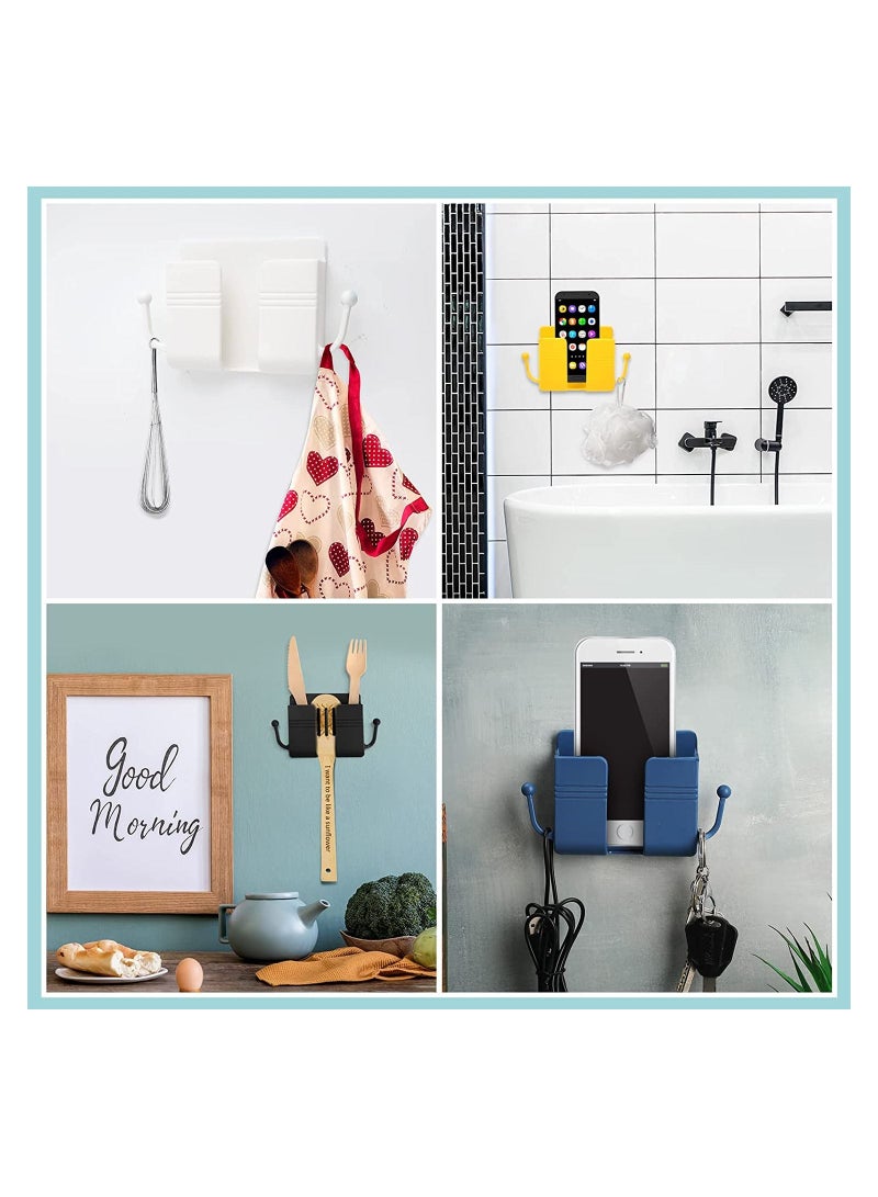 DETREND 6 Pieces Wall Mount Phone Holder Self-Adhesive Wall Beside Organizer Storage Box Plastic Charging Phone Stand Remote Wall-Mounted Phone Brackets Holder for Bedroom (White) - Image 4