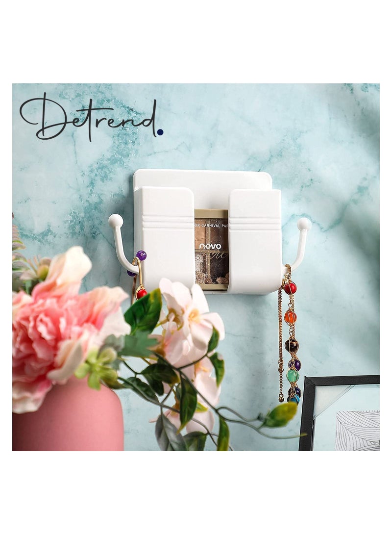 DETREND 6 Pieces Wall Mount Phone Holder Self-Adhesive Wall Beside Organizer Storage Box Plastic Charging Phone Stand Remote Wall-Mounted Phone Brackets Holder for Bedroom (White) - Image 2