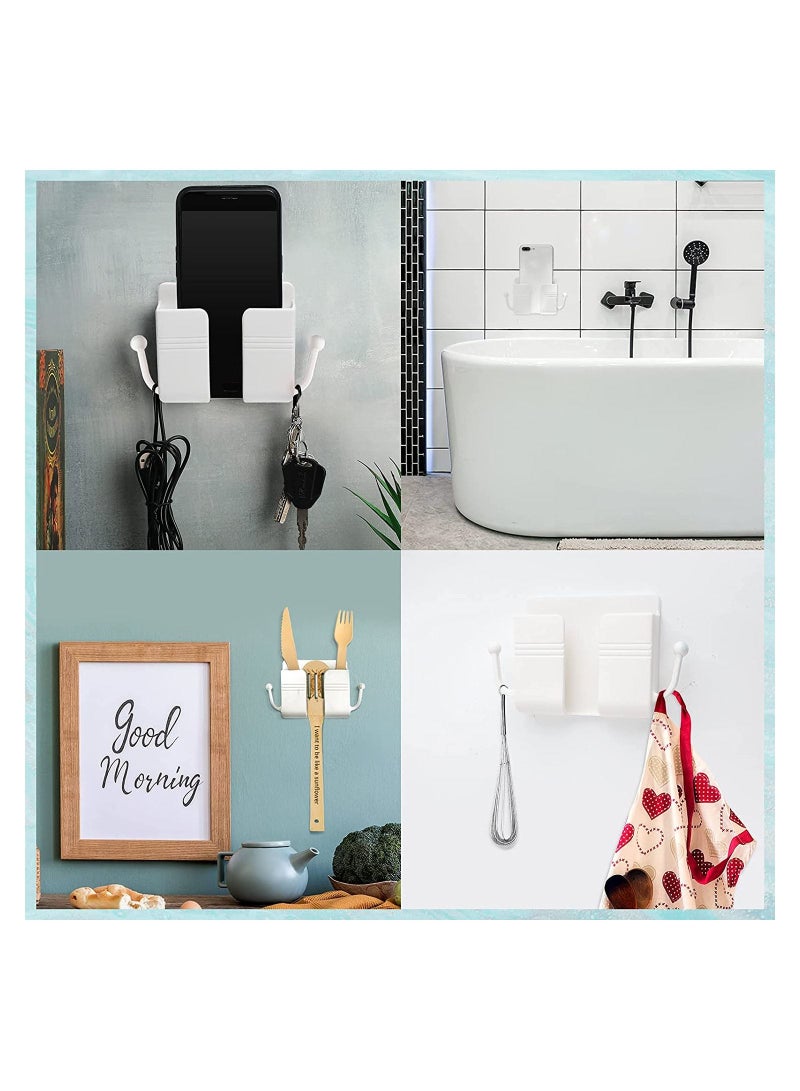 DETREND 6 Pieces Wall Mount Phone Holder Self-Adhesive Wall Beside Organizer Storage Box Plastic Charging Phone Stand Remote Wall-Mounted Phone Brackets Holder for Bedroom (White) - Image 3