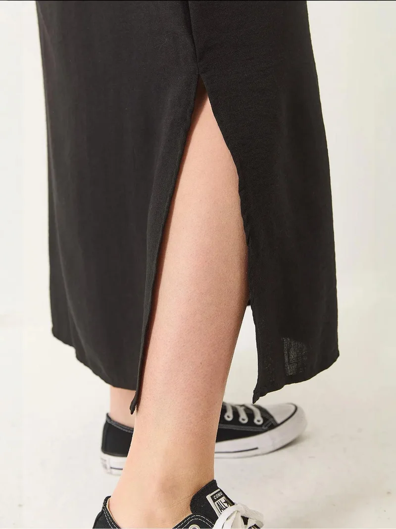 Bianco Lucci Black Thin Strap Maxi Dress with Side Slit for Women | Best Price UAE