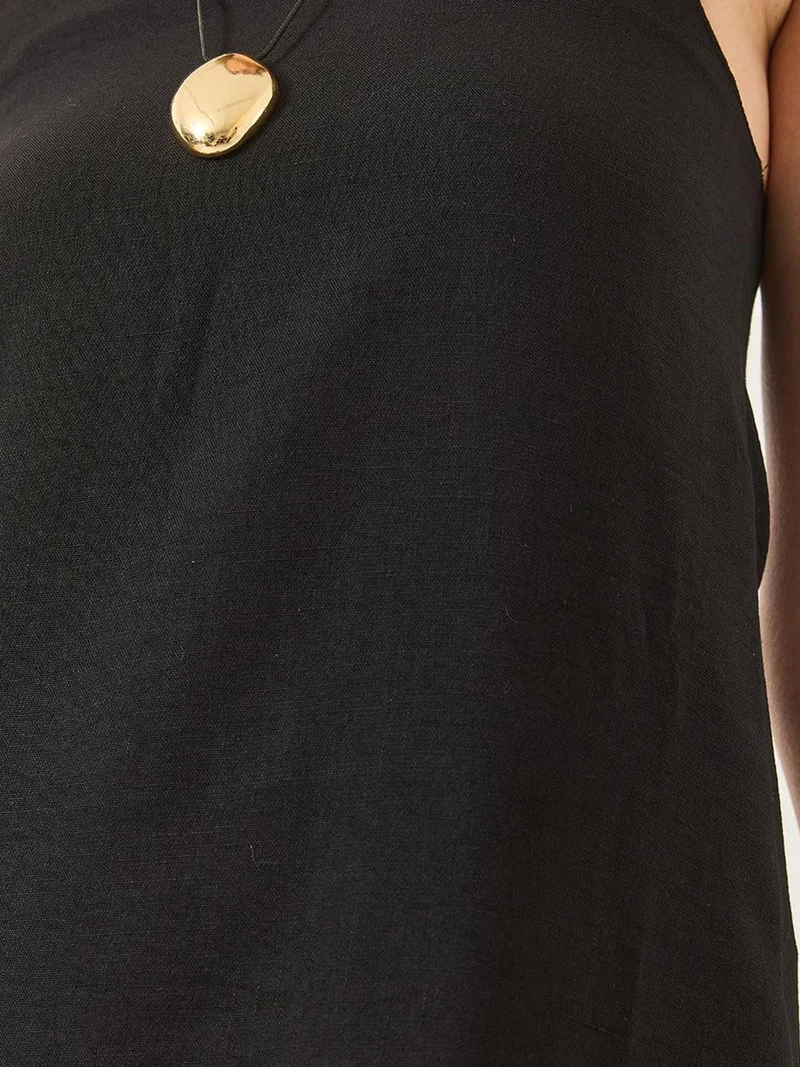 Bianco Lucci Black Thin Strap Maxi Dress with Side Slit for Women | Best Price UAE