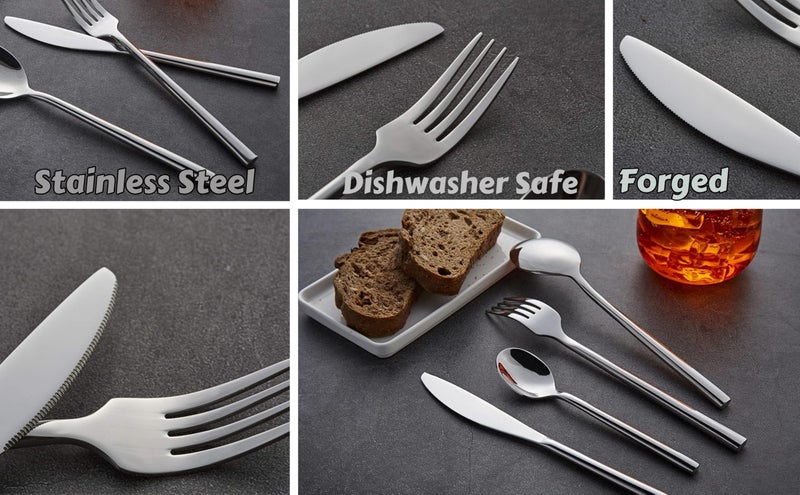 EXZACT Flatware Set 24-Piece, Silverware Hand-Forged Stainless Steel, Service for 6 Includes 6 Dinner Forks, 6 Knives, 6 Tablespoons, 6 Teaspoons – Mirror Polished, Dishwasher Safe - Image 5