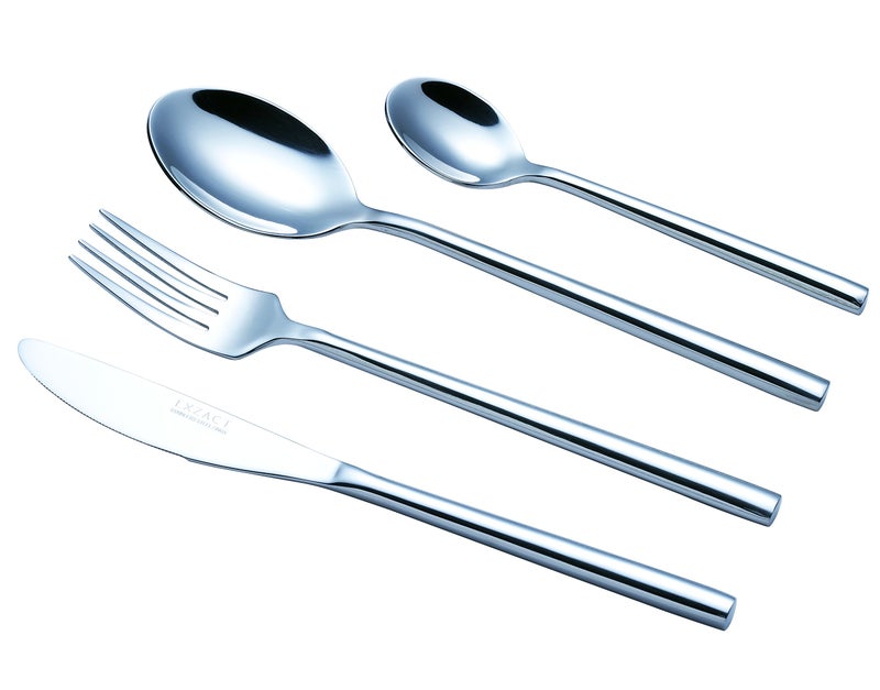 EXZACT Flatware Set 24-Piece, Silverware Hand-Forged Stainless Steel, Service for 6 Includes 6 Dinner Forks, 6 Knives, 6 Tablespoons, 6 Teaspoons – Mirror Polished, Dishwasher Safe - Image 2