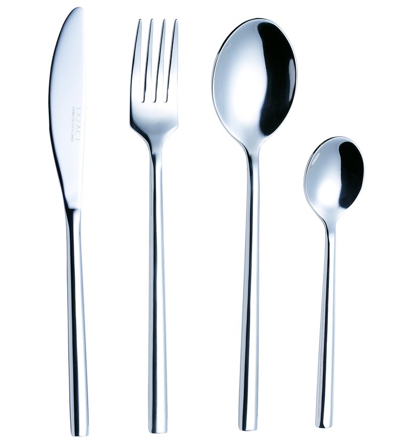 EXZACT Flatware Set 24-Piece, Silverware Hand-Forged Stainless Steel, Service for 6 Includes 6 Dinner Forks, 6 Knives, 6 Tablespoons, 6 Teaspoons – Mirror Polished, Dishwasher Safe - Image 1