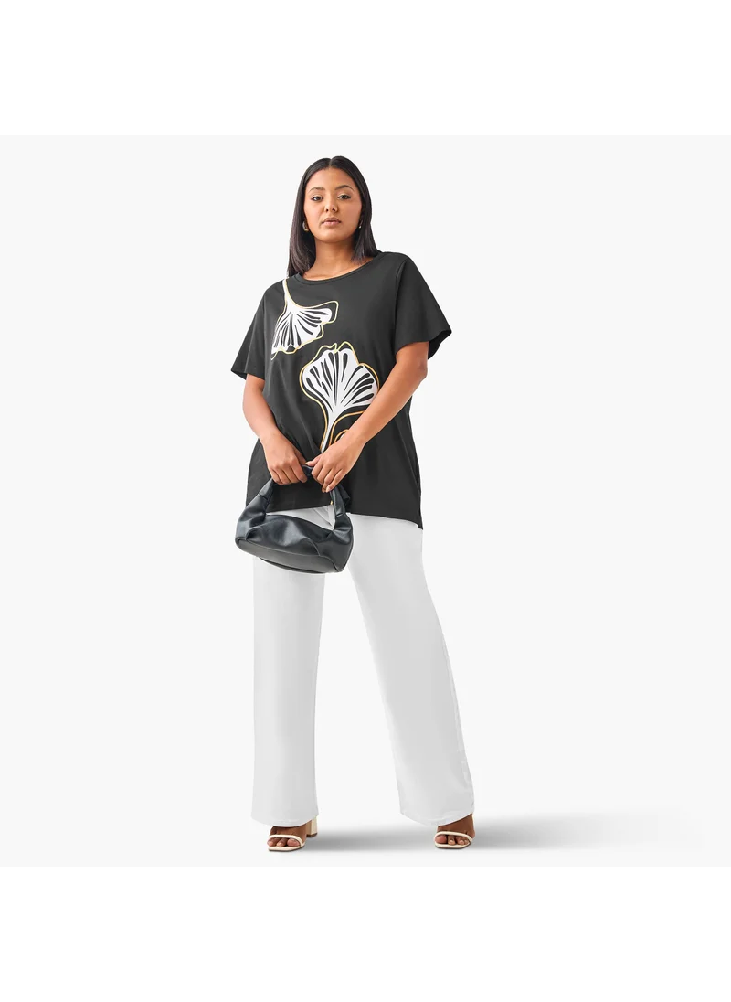  أولا بوبكن Plus Size Ulla Popken Leaf Print T-shirt