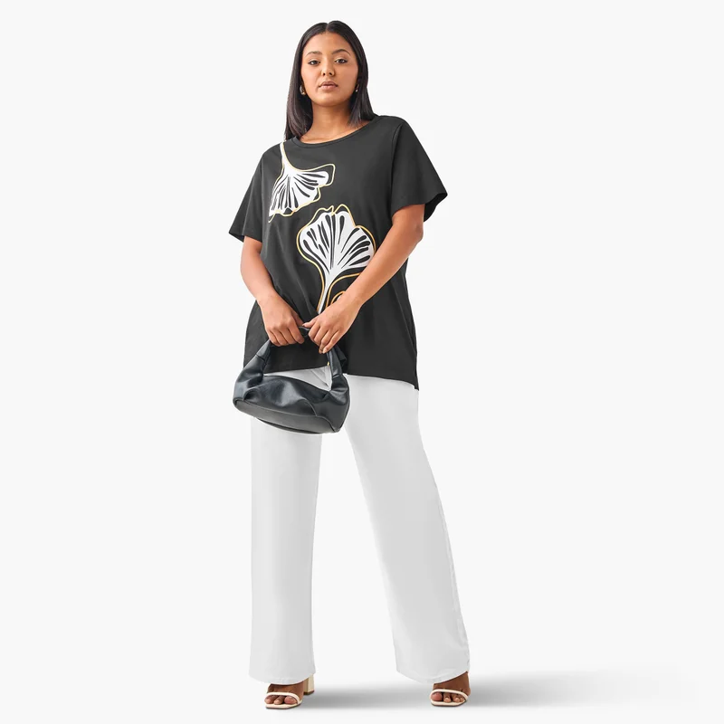 Ulla Popken Plus Size Ulla Popken Leaf Print T-shirt