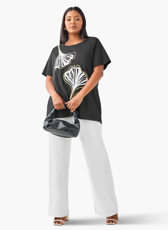 Ulla Popken Plus Size Ulla Popken Leaf Print T-shirt