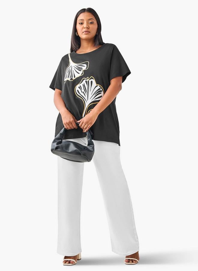 Ulla Popken Plus Size Ulla Popken Leaf Print T-shirt - Image 2