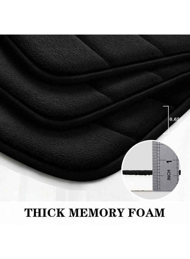 BYSURE Black Memory Foam Bathroom Rug Set 3 Piece, Non Slip Extra Soft Absorbent Washable & Dry Toilet Bath Mat Sets - Image 4