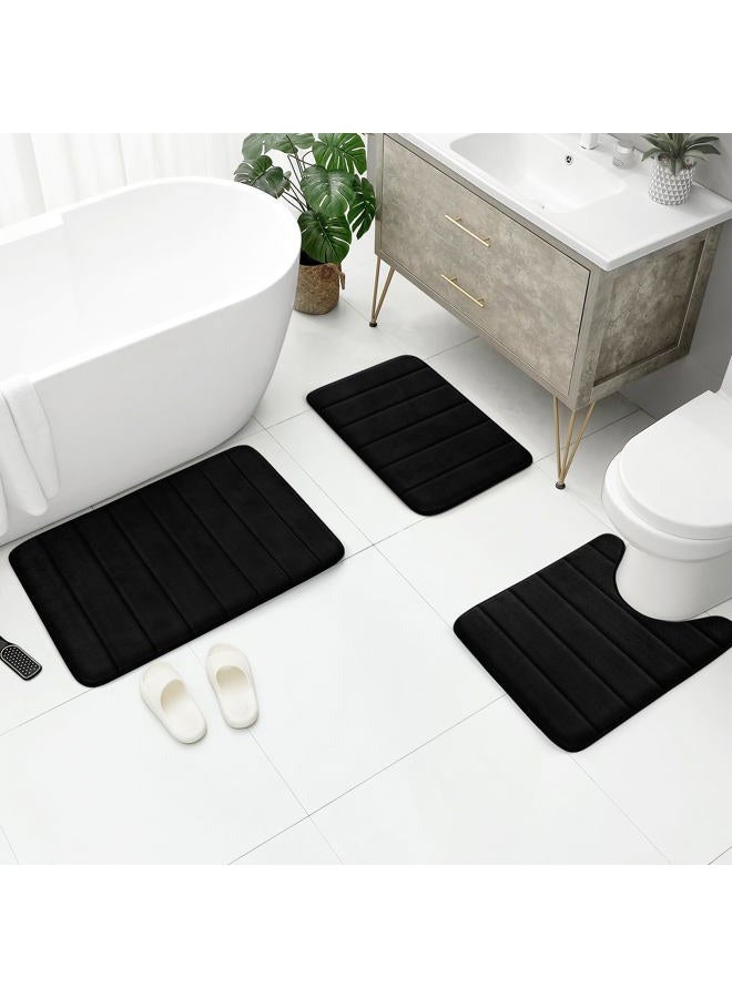 BYSURE Black Memory Foam Bathroom Rug Set 3 Piece, Non Slip Extra Soft Absorbent Washable & Dry Toilet Bath Mat Sets - Image 5