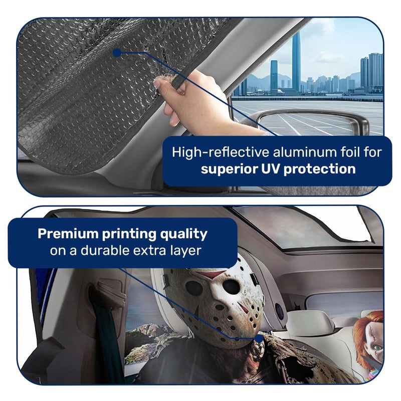 GENANY Horror Movie Character Windshield Sun Shade for Car SUV Truck (55x30 inches), Sun Shade Windshield, Shades for Windows, Protector Blocks UV, Car Decor - Image 4