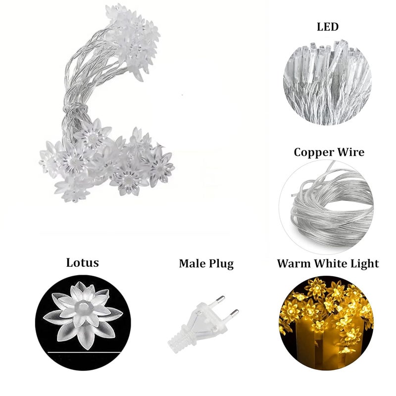 fizzytech Plastic String Lights of Home Decoration Diwali Light for Party Birthday Diwali Christmas Navratri Valentine Gift Home Decoration Light (60 LED Lotus WW) - Image 2