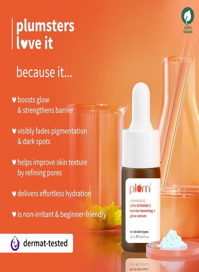 Plum 10% Vitamin C & Calendula Barrier Boosting + Glow Serum 10 ml | With 3% Niacinamide, 1% Hyaluronic acid & 1% Creamide complex| Clinically proven to reduce pigmentation & dark spots in 14 days| Boosts glow from 1st use | Men & Women | For all skin types - Image 4