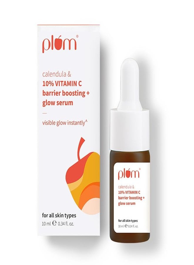Plum 10% Vitamin C & Calendula Barrier Boosting + Glow Serum 10 ml | With 3% Niacinamide, 1% Hyaluronic acid & 1% Creamide complex| Clinically proven to reduce pigmentation & dark spots in 14 days| Boosts glow from 1st use | Men & Women | For all skin types - Image 1
