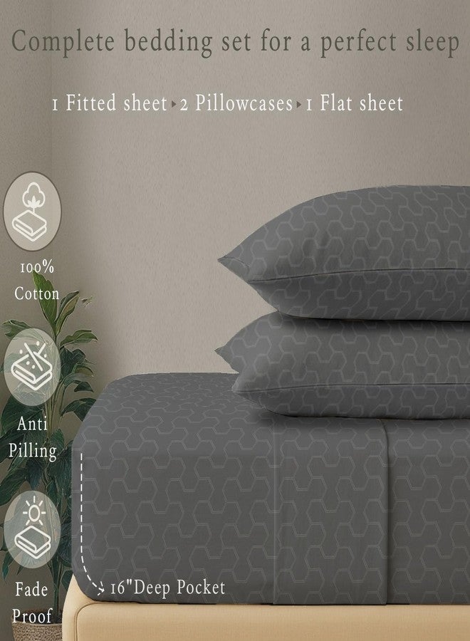 Threadmill 500 Thread Count Full Size 4 Pc Luxury Cotton Sheet Set, Jacquard Floria Dark Grey, Silky Smooth Sheets with 16" Elasticized Deep Pocket, 2 Pillowcases & Free Tote Bag - Image 3