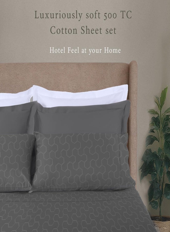 Threadmill 500 Thread Count Full Size 4 Pc Luxury Cotton Sheet Set, Jacquard Floria Dark Grey, Silky Smooth Sheets with 16" Elasticized Deep Pocket, 2 Pillowcases & Free Tote Bag - Image 2